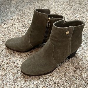 Olive green Tory Burch heeled booties